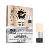 Vape pod packaging with 'Hybrid' branding and 'Honey Peach' flavor on a white background.